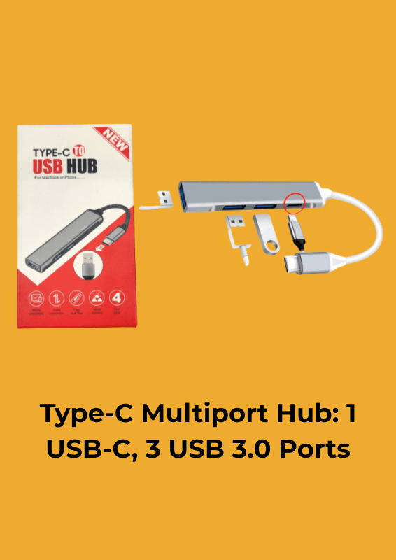 Type-C Multiport Hub: 1 USB-C, 3 USB 3.0 Ports